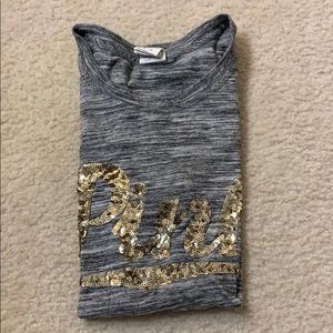 VS PINK shirt with gold sequin letters